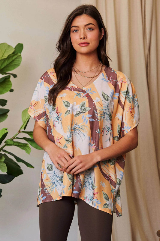 Davi & Dani Floral Printed V Neck Short Sleeve Loose Fit Top - Shop Style & More | Fresh Looks, Everyday Deals & Free Shipping