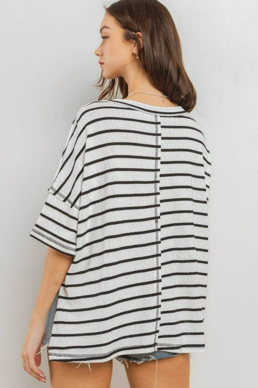Ces Femme Side Slit Striped Round Neck Half Sleeve T-Shirt - Shop Style & More | Fresh Looks, Everyday Deals & Free Shipping