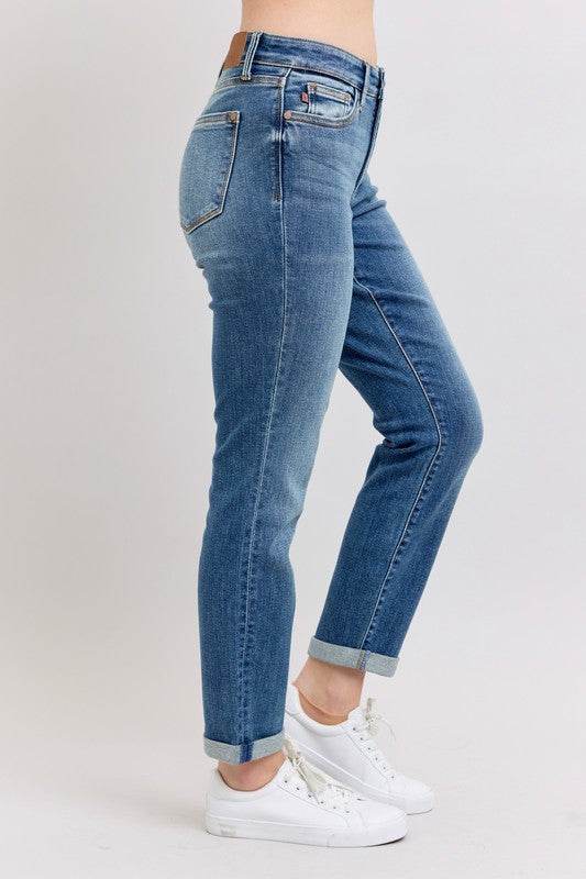 Judy Blue Full Size Mid Rise Skinny Cuff Jeans with Pockets Plus Size - Shop Style & More | Fresh Looks, Everyday Deals & Free Shipping