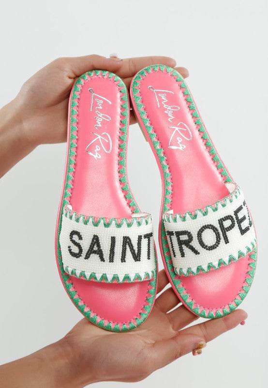 Luxe Getaway Beaded Saint Tropez Flat Slip Ons - Shop Style & More | Fresh Looks, Everyday Deals & Free Shipping