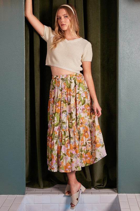 Mittoshop Flower Print Elastic Waist Tiered Skirt - Shop Style & More | Fresh Looks, Everyday Deals & Free Shipping