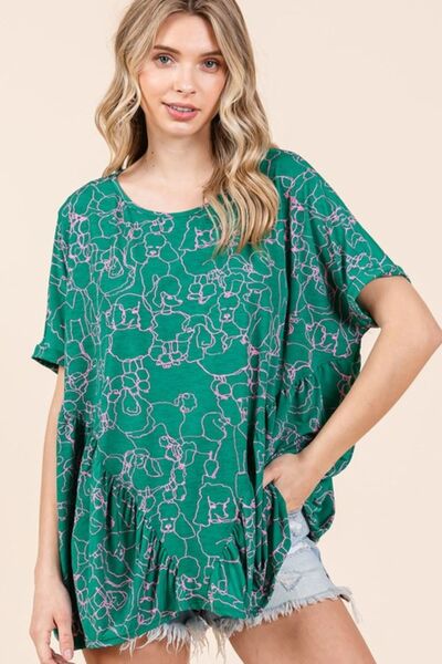 Mittoshop Abstract Print Round Neck Short Sleeve Top Green Women's Tops - Blouses