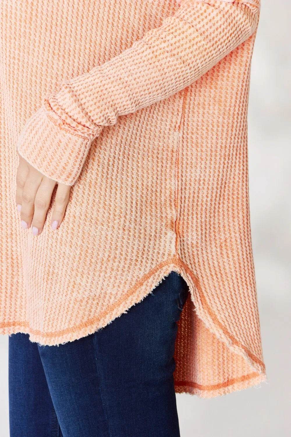 Zenana Oversized Washed Waffle Long Sleeve Top - Shop Style & More | Fresh Looks, Everyday Deals & Free Shipping