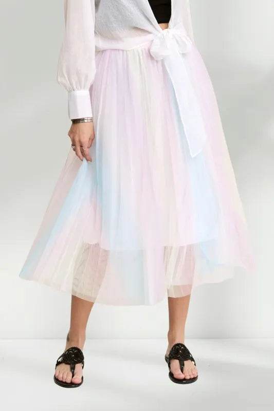 ADORA Unicorn Pleated Mesh Flare Midi Skirt - Shop Style & More | Fresh Looks, Everyday Deals & Free Shipping