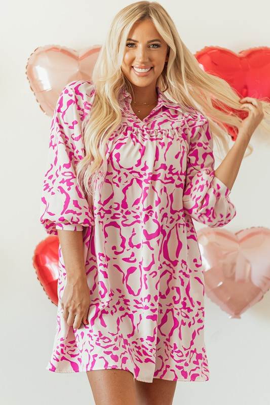 Pink Leopard Print Loose Fit Babydoll Mini Dress - Shop Style & More | Fresh Looks, Everyday Deals & Free Shipping
