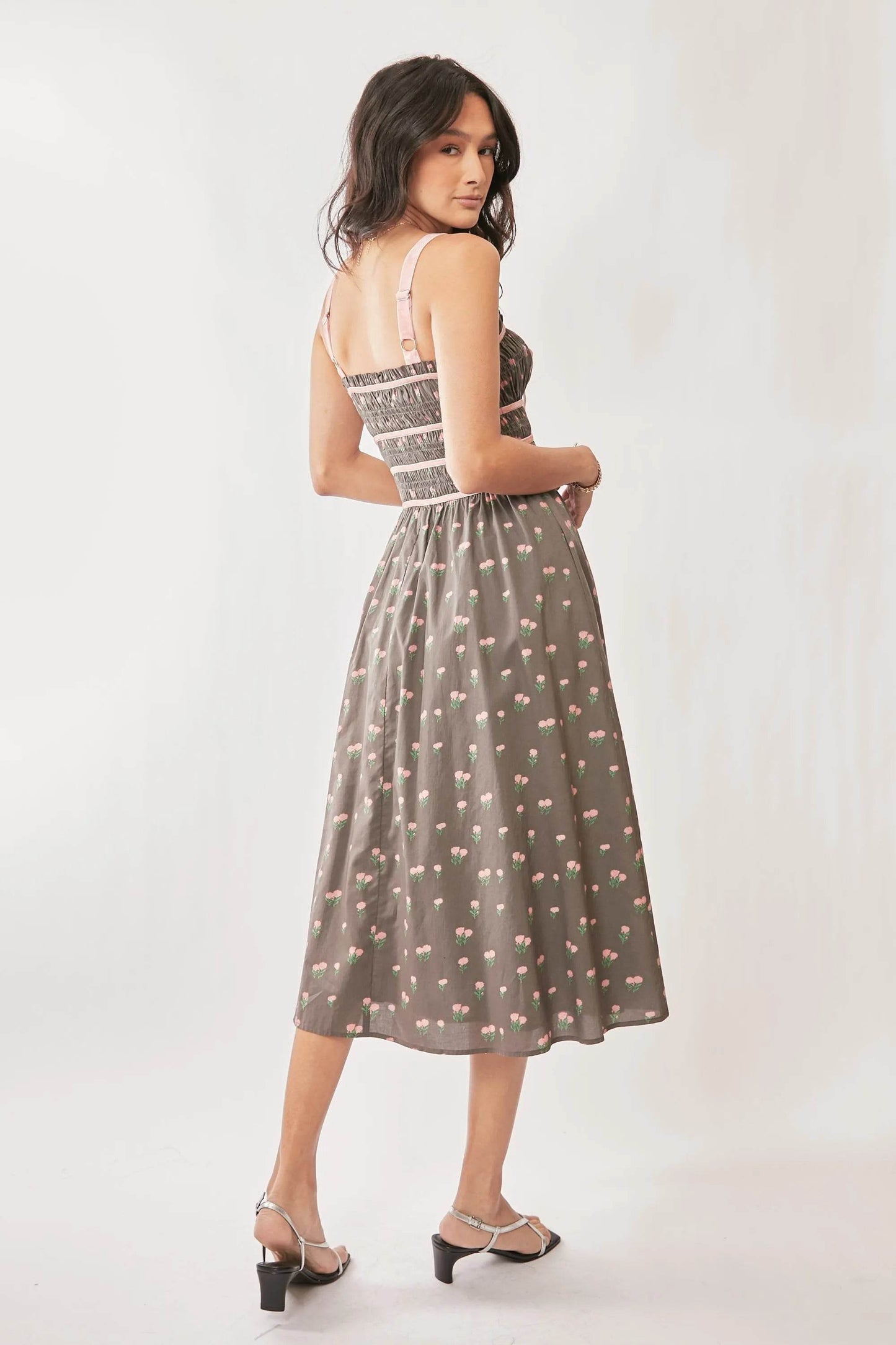Davi & Dani Contrast Velvet Tape Smocking Bodice Midi Dress - Shop Style & More | Fresh Looks, Everyday Deals & Free Shipping