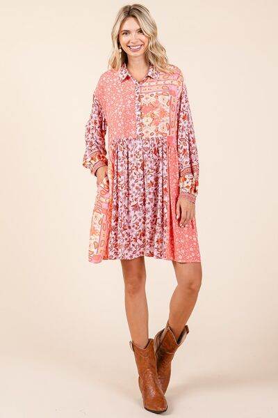 Mittoshop Floral Button Detail Long Sleeve Shirt Dress - Shop Style & More | Fresh Looks, Everyday Deals & Free Shipping