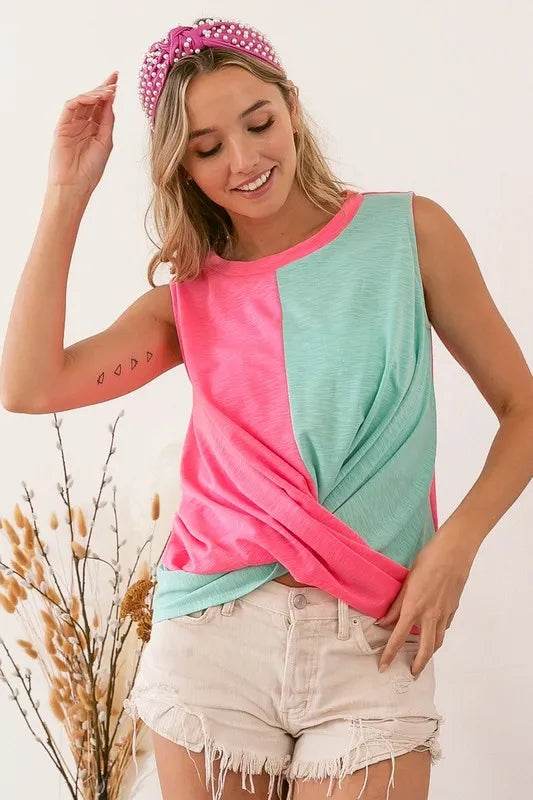 BiBi Slub Terry Color Block Twisted Top - Shop Style & More | Fresh Looks, Everyday Deals & Free Shipping