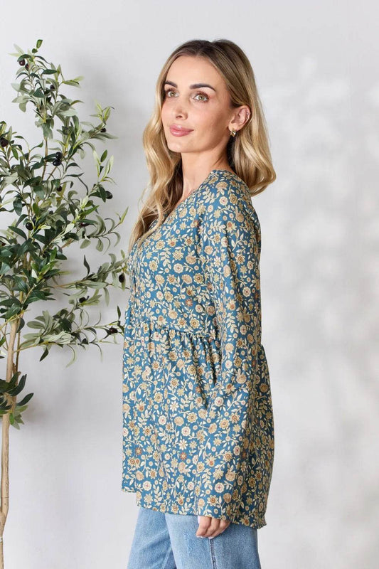 Heimish Full Size Floral Half Button Long Sleeve Blouse - Shop Style & More | Fresh Looks, Everyday Deals & Free Shipping