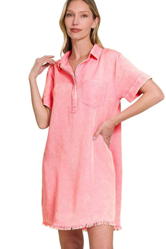 Zenana Tencel Mineral Washed Collared Shirts Dress - Shop Style & More | Fresh Looks, Everyday Deals & Free Shipping