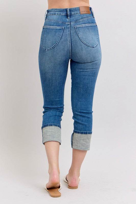 Judy Blue Full Size Skinny Cuff Capris Jeans with Pockets Plus Size - Shop Style & More | Fresh Looks, Everyday Deals & Free Shipping