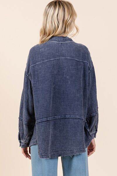 Mittoshop Textured Collared Neck Long Sleeve Shirt - Shop Style & More | Fresh Looks, Everyday Deals & Free Shipping