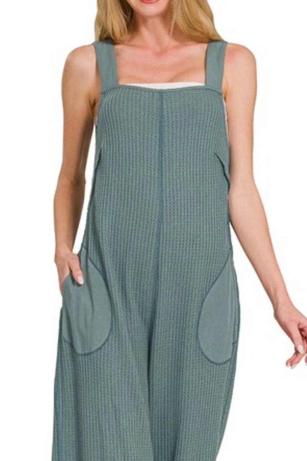Zenana Knit Waffle Wide Leg Overalls - Shop Style & More | Fresh Looks, Everyday Deals & Free Shipping