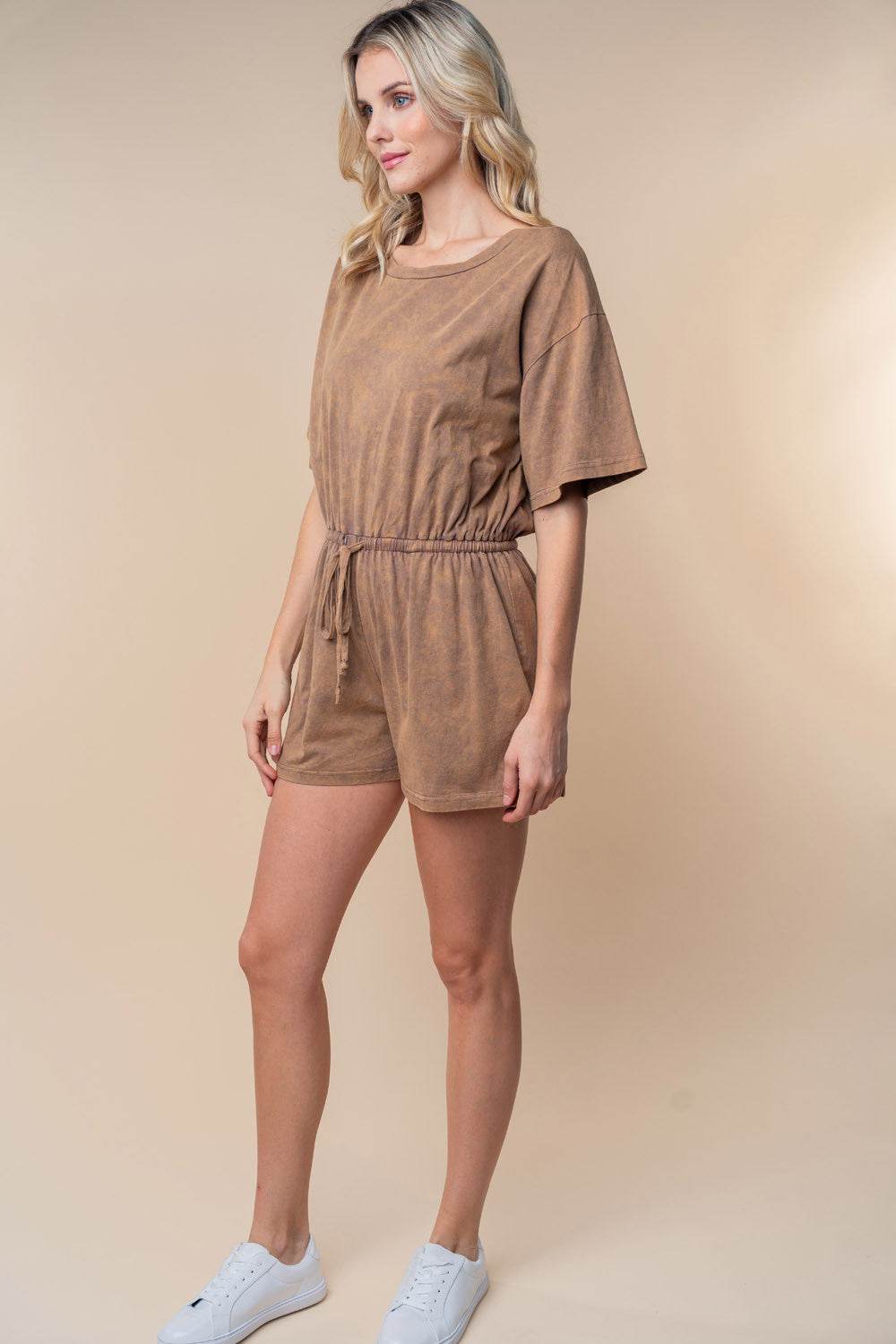 White Birch Full Size Short Sleeve Drawstring Romper - Shop Style & More | Fresh Looks, Everyday Deals & Free Shipping