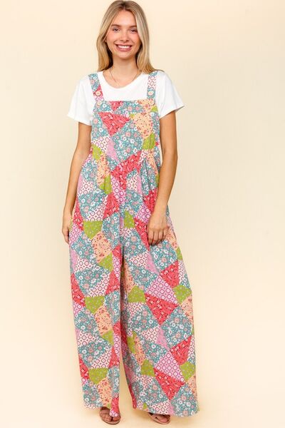 Haptics Wide Leg Overalls with Pockets - Full Size Printed Design and Side Pockets Jumpsuits
