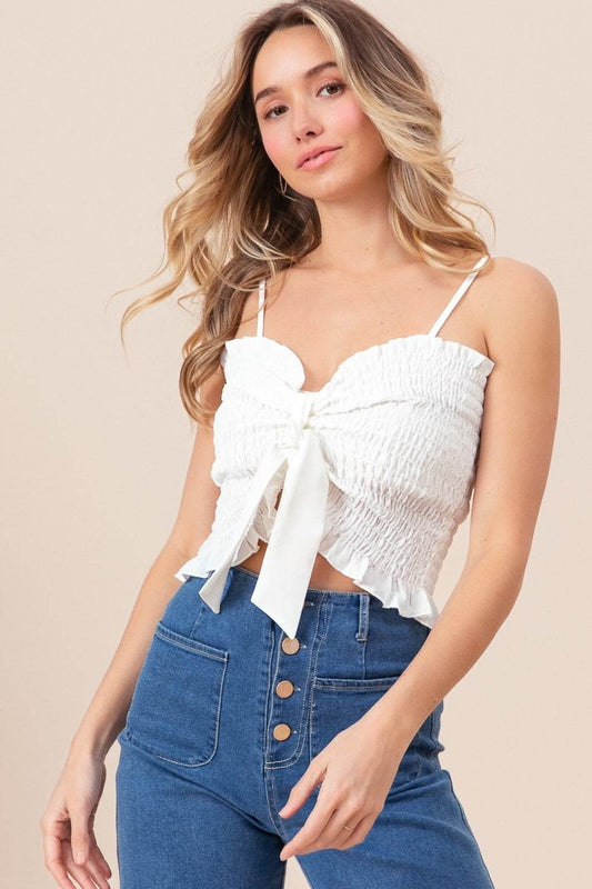 BiBi Ruffled Smocked Ribbon Detail Cami - Shop Style & More | Fresh Looks, Everyday Deals & Free Shipping