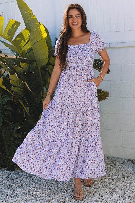Bubble Sleeve Shirred High Waist Maxi Dress - Shop Style & More | Fresh Looks, Everyday Deals & Free Shipping