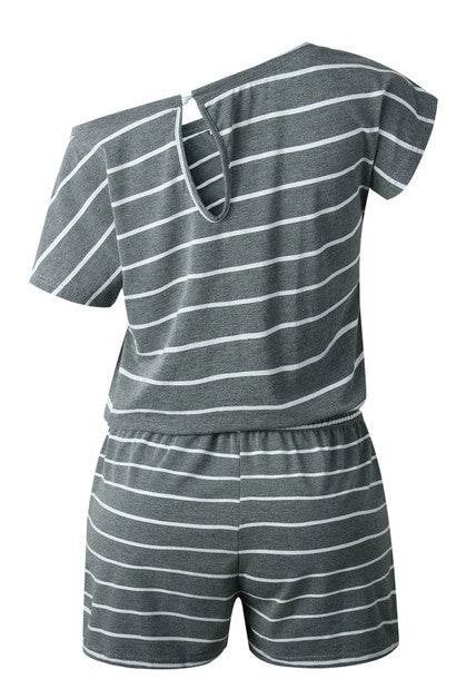 Striped Short Sleeve Drawstring Waist Romper - Shop Style & More | Fresh Looks, Everyday Deals & Free Shipping