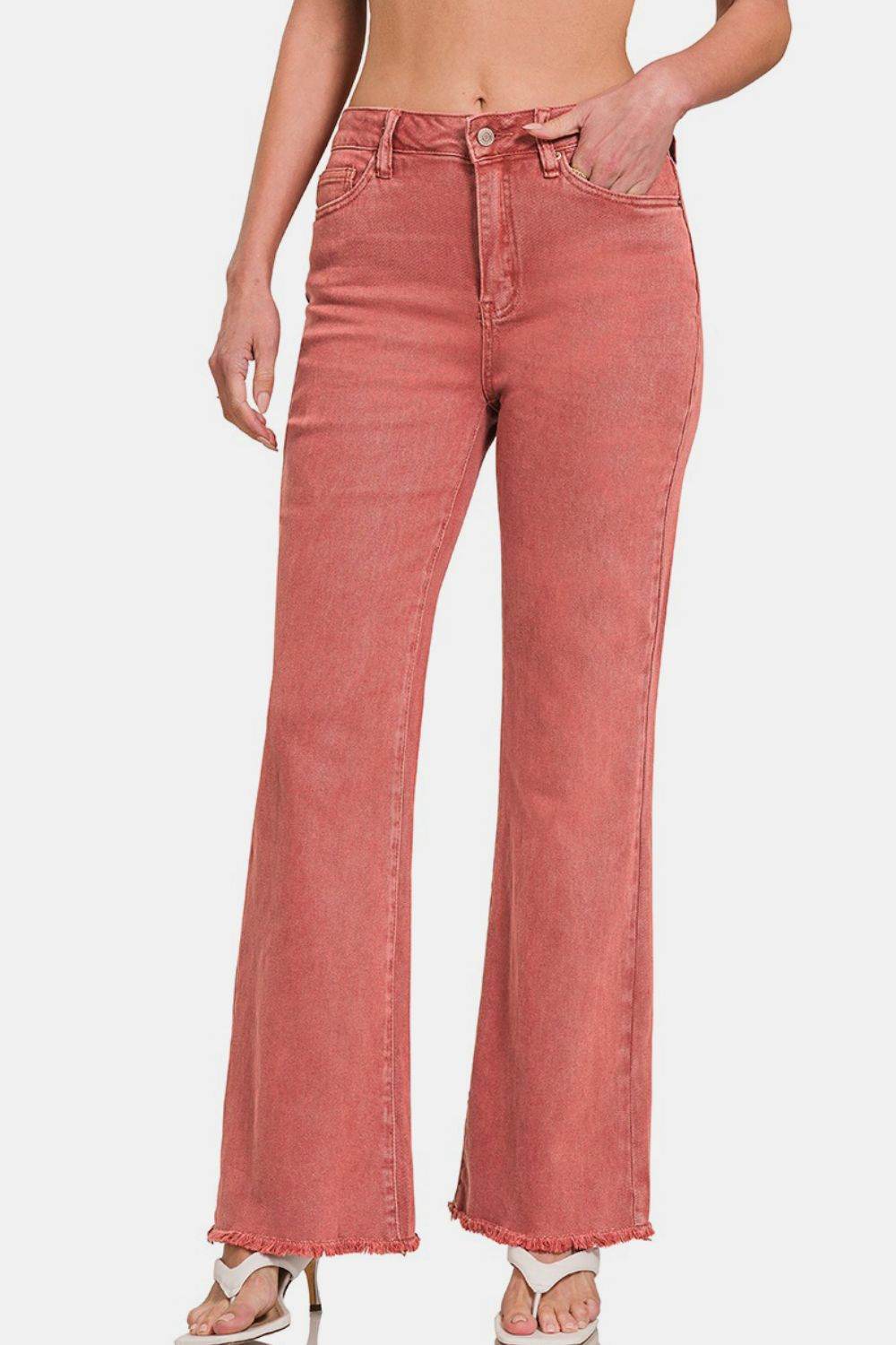 Zenana Acid Washed Frayed Hem Bootcut Jeans - Shop Style & More | Fresh Looks, Everyday Deals & Free Shipping