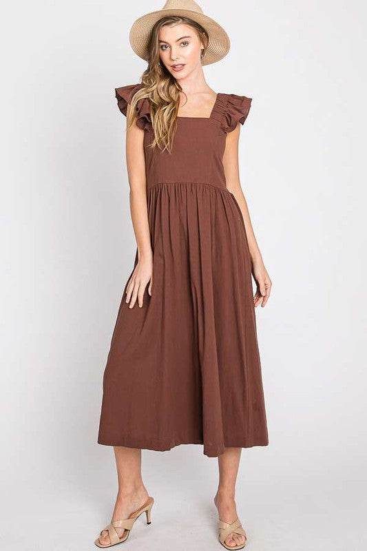 LINEN RUFFLE MID DRESS - Shop Style & More | Fresh Looks, Everyday Deals & Free Shipping