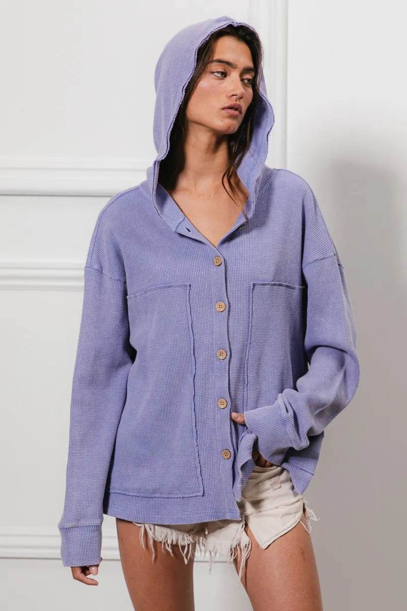 BiBi Washed Waffle Thermal Hooded Jacket - Shop Style & More | Fresh Looks, Everyday Deals & Free Shipping