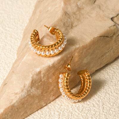 Stainless Steel Pearl C-Hoop Earrings - Shop Style & More | Fresh Looks, Everyday Deals & Free Shipping