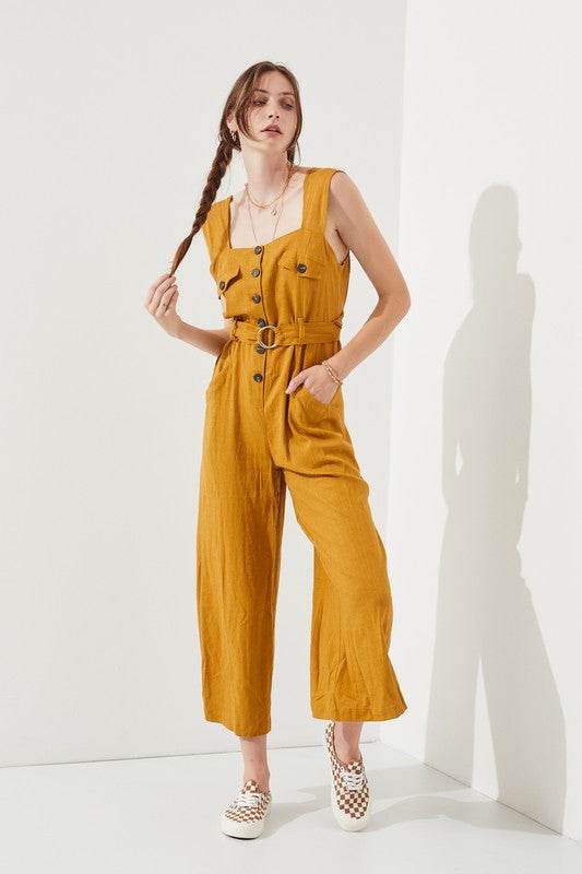 PLUS SLEEVELESS SQUARE NECK BUTTON ANKLE JUMPSUIT - Shop Style & More | Fresh Looks, Everyday Deals & Free Shipping