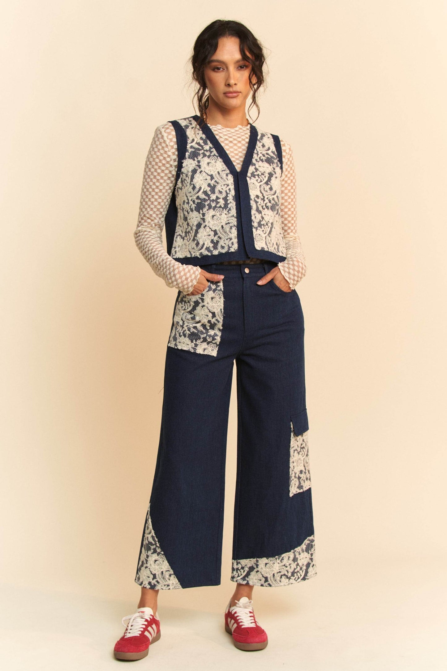Davi & Dani Lace Applique Wide Leg Jeans - Shop Style & More | Fresh Looks, Everyday Deals & Free Shipping