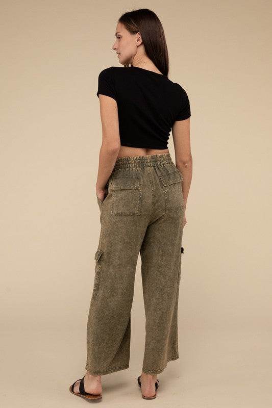 Washed Linen Elastic Band Waist Cargo Pants - Shop Style & More | Fresh Looks, Everyday Deals & Free Shipping