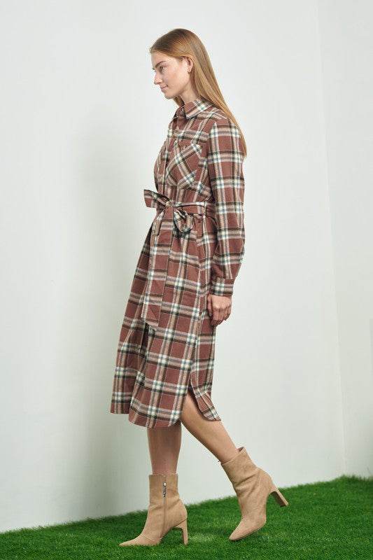 PLAID PRINT COLLAR LONG SHIRT DRESS - Shop Style & More | Fresh Looks, Everyday Deals & Free Shipping