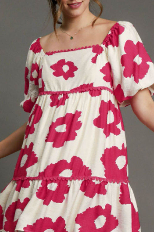 Umgee Full Size Contrast Floral Short Sleeve Mini Dress Plus Size - Shop Style & More | Fresh Looks, Everyday Deals & Free Shipping