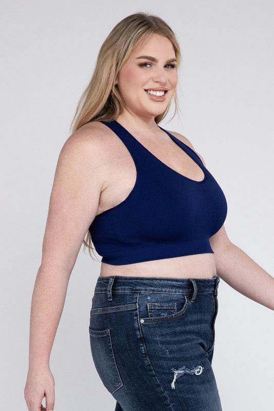Plus Ribbed Cropped Racerback Tank Top - Shop Style & More | Fresh Looks, Everyday Deals & Free Shipping