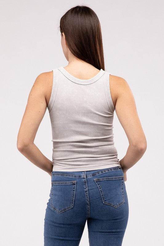 2-Way Neckline Washed Ribbed Cropped Tank Top - Shop Style & More | Fresh Looks, Everyday Deals & Free Shipping