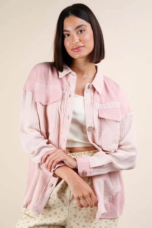 VERY J Mineral Washed Oversized Gauze Shacket - Shop Style & More | Fresh Looks, Everyday Deals & Free Shipping