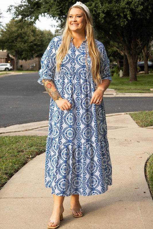 Print Lace-up Notch Neck Plus Size Maxi Dress - Shop Style & More | Fresh Looks, Everyday Deals & Free Shipping