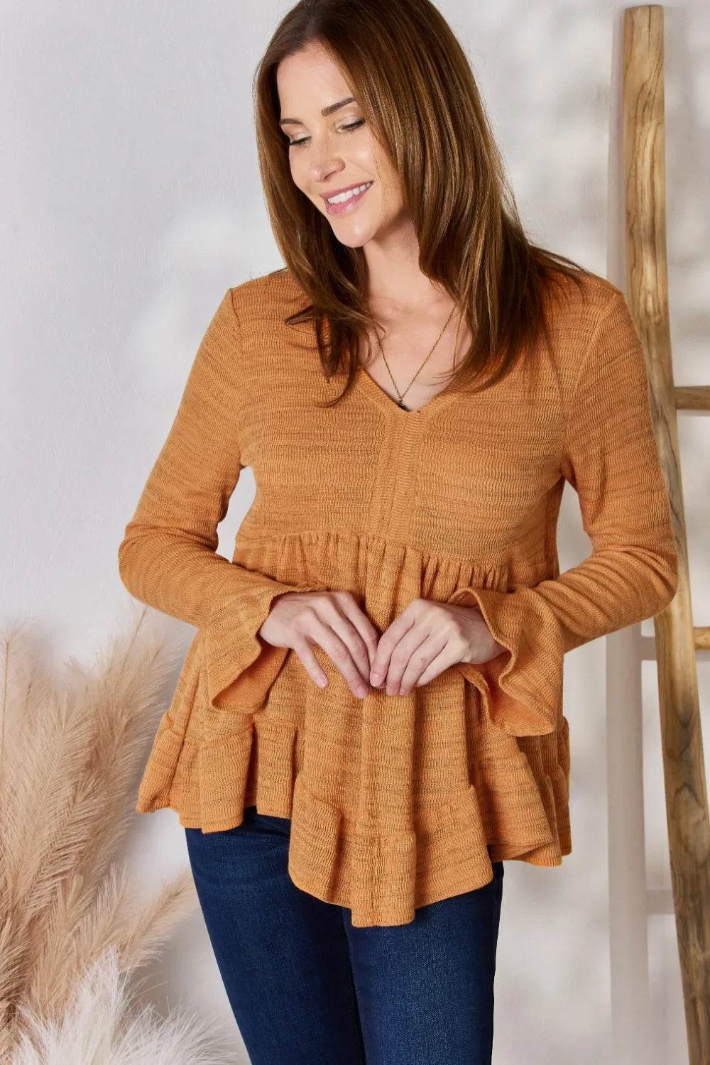 Hailey & Co Full Size V-Neck Flounce Sleeve Blouse - Shop Style & More | Fresh Looks, Everyday Deals & Free Shipping