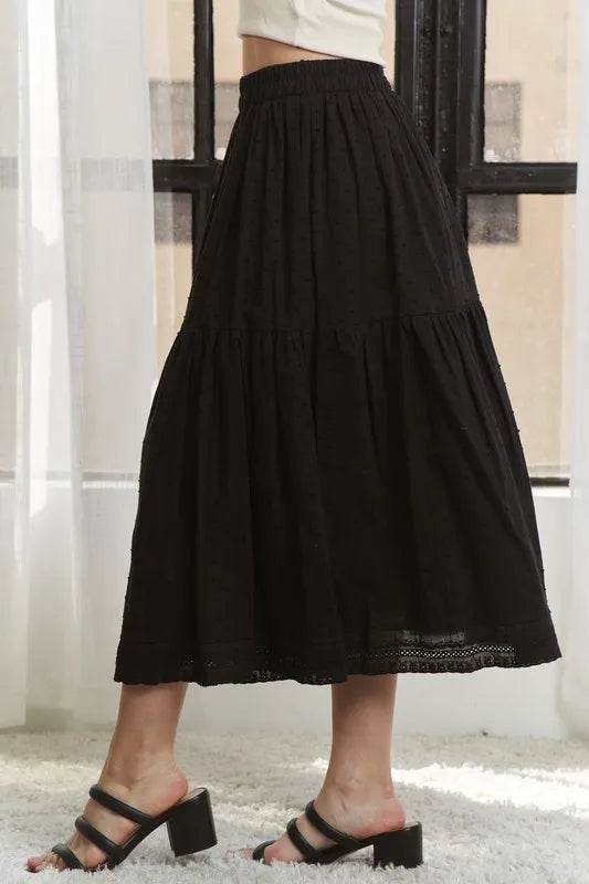 ADORA Elastic Waistband Tiered Midi Skirt - Shop Style & More | Fresh Looks, Everyday Deals & Free Shipping