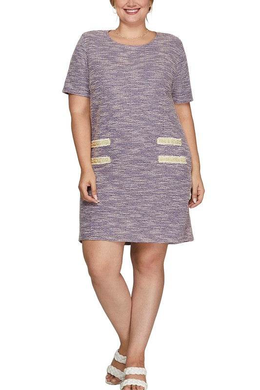 She + Sky Full Size Short Sleeve Pearl Studded Trim Knit Tweed Dress Plus Size - Shop Style & More | Fresh Looks, Everyday Deals & Free Shipping