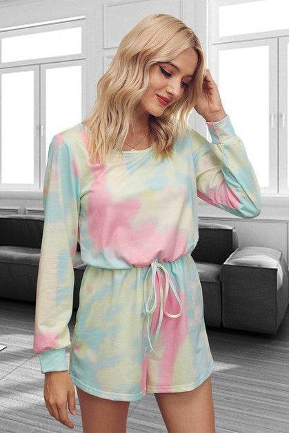 Tie Dye Round Neck Drawstring Romper - Shop Style & More | Fresh Looks, Everyday Deals & Free Shipping