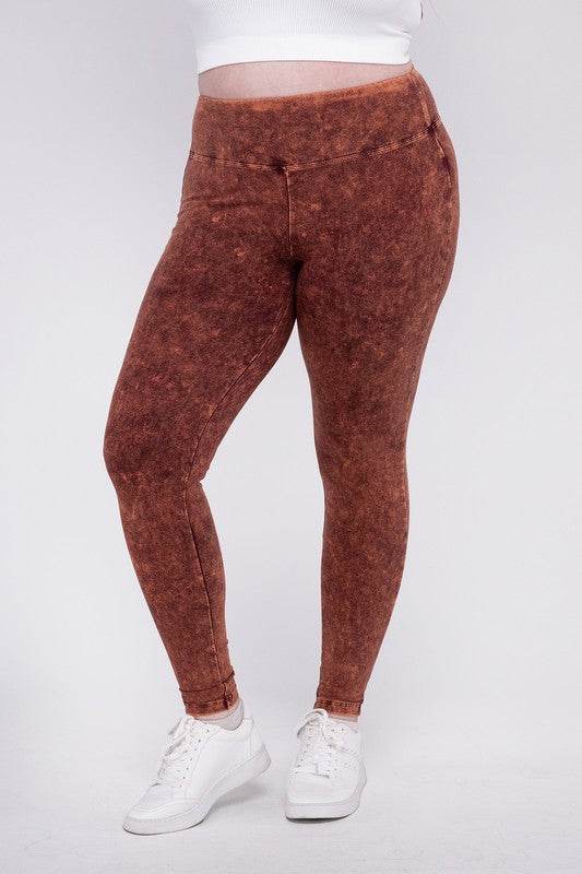 Plus Mineral Washed Wide Waistband Yoga Leggings - Shop Style & More | Fresh Looks, Everyday Deals & Free Shipping