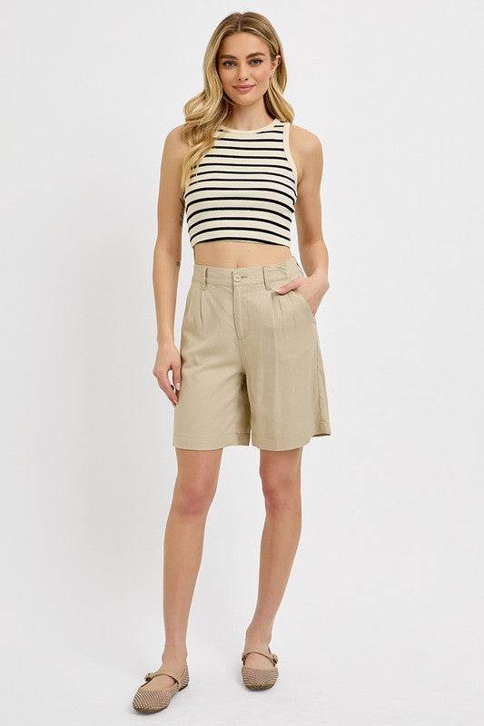 RISEN High Rise Pleated Front Shorts - Shop Style & More | Fresh Looks, Everyday Deals & Free Shipping