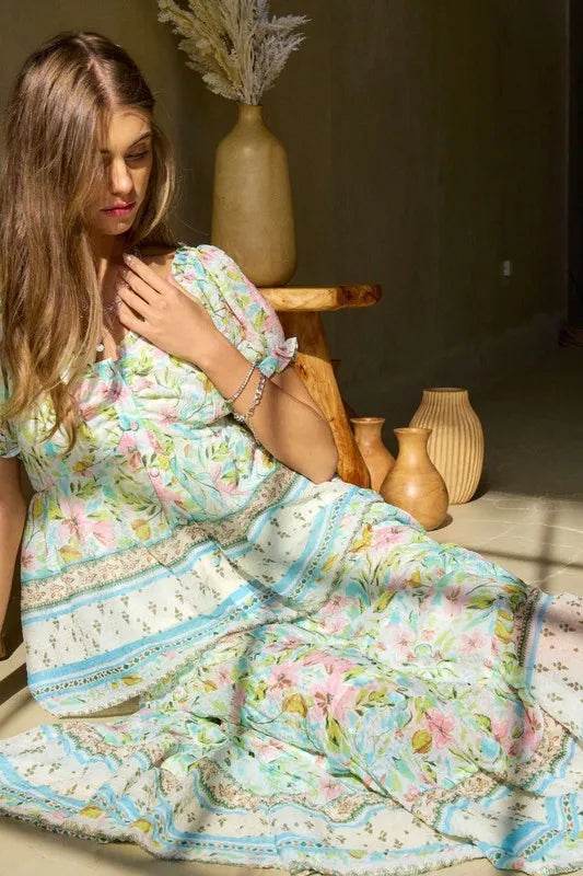 Davi & Dani Spring Floral Border Print Ruffled Textured Top - Shop Style & More | Fresh Looks, Everyday Deals & Free Shipping