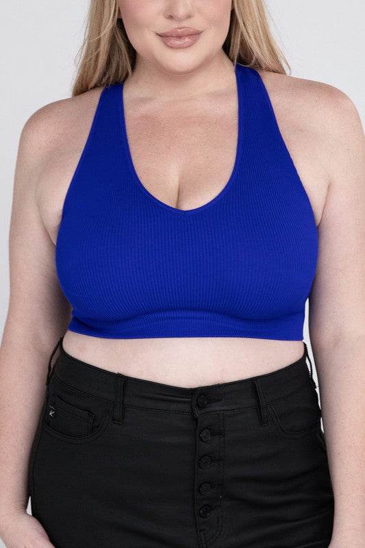 Plus Ribbed Cropped Racerback Tank Top - Shop Style & More | Fresh Looks, Everyday Deals & Free Shipping
