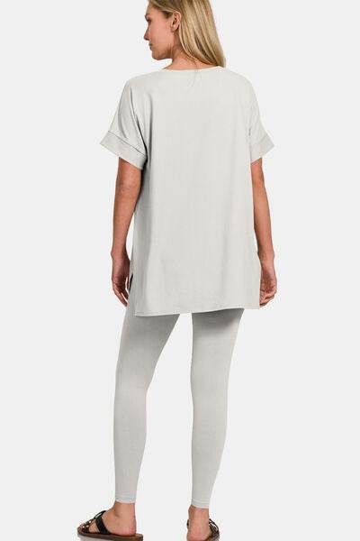 Zenana V-Neck Rolled Short Sleeve T-Shirt and Leggings Lounge Set - Shop Style & More | Fresh Looks, Everyday Deals & Free Shipping