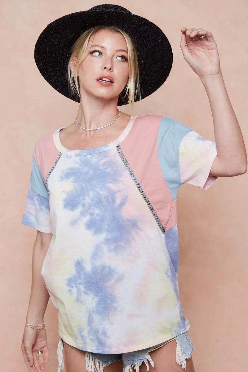 BiBi Tie Dye Printed Cotton Color Block T-Shirt - Shop Style & More | Fresh Looks, Everyday Deals & Free Shipping