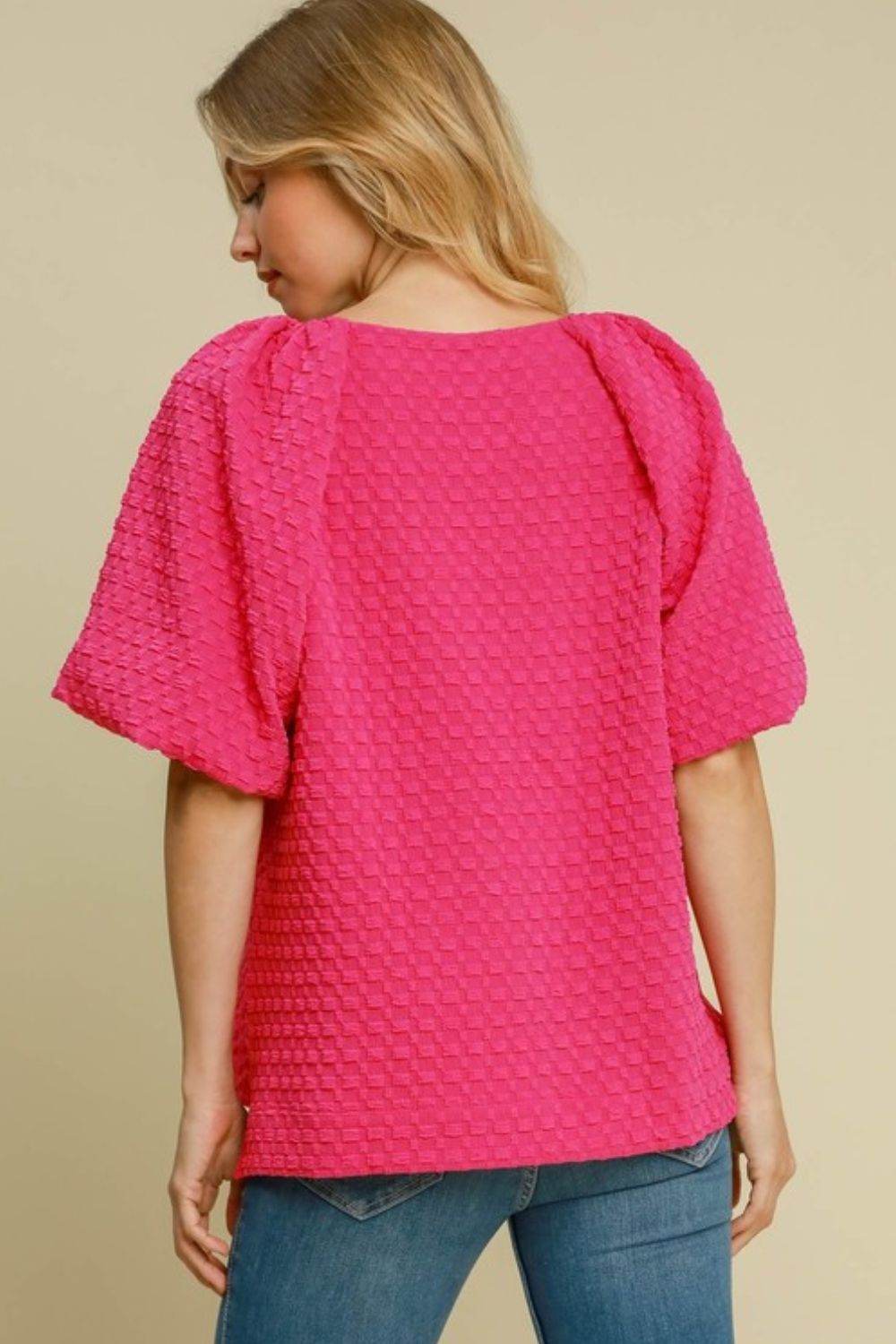 Umgee Full Size Boxy Cut Jacquard Round Neck Top with Side Slit Plus Size - Shop Style & More | Fresh Looks, Everyday Deals & Free Shipping