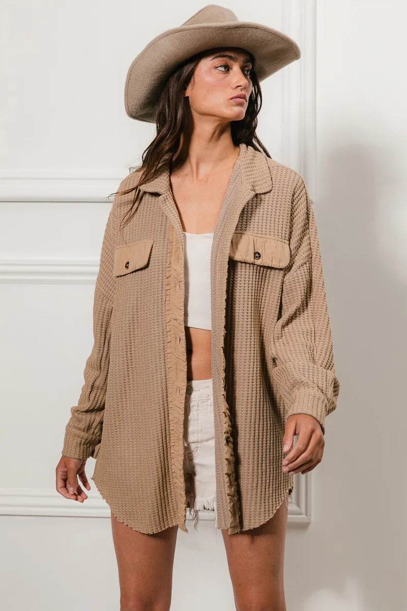 BiBi Heavy Waffle Oversized Shacket - Shop Style & More | Fresh Looks, Everyday Deals & Free Shipping