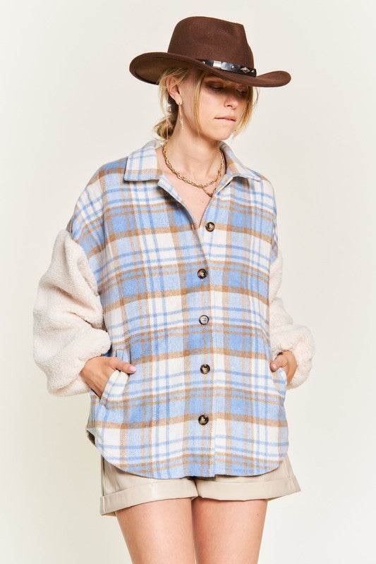 Multi plaid fuzzy sleeve jacket JJO1023 - Shop Style & More | Fresh Looks, Everyday Deals & Free Shipping