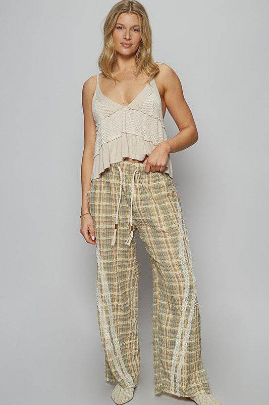 POL Lace Trim Drawstring Checkered Wide Leg Pants - Shop Style & More | Fresh Looks, Everyday Deals & Free Shipping