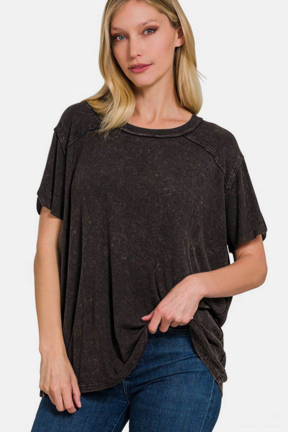 Zenana Washed Ribbed Short Sleeve Top - Shop Style & More | Fresh Looks, Everyday Deals & Free Shipping